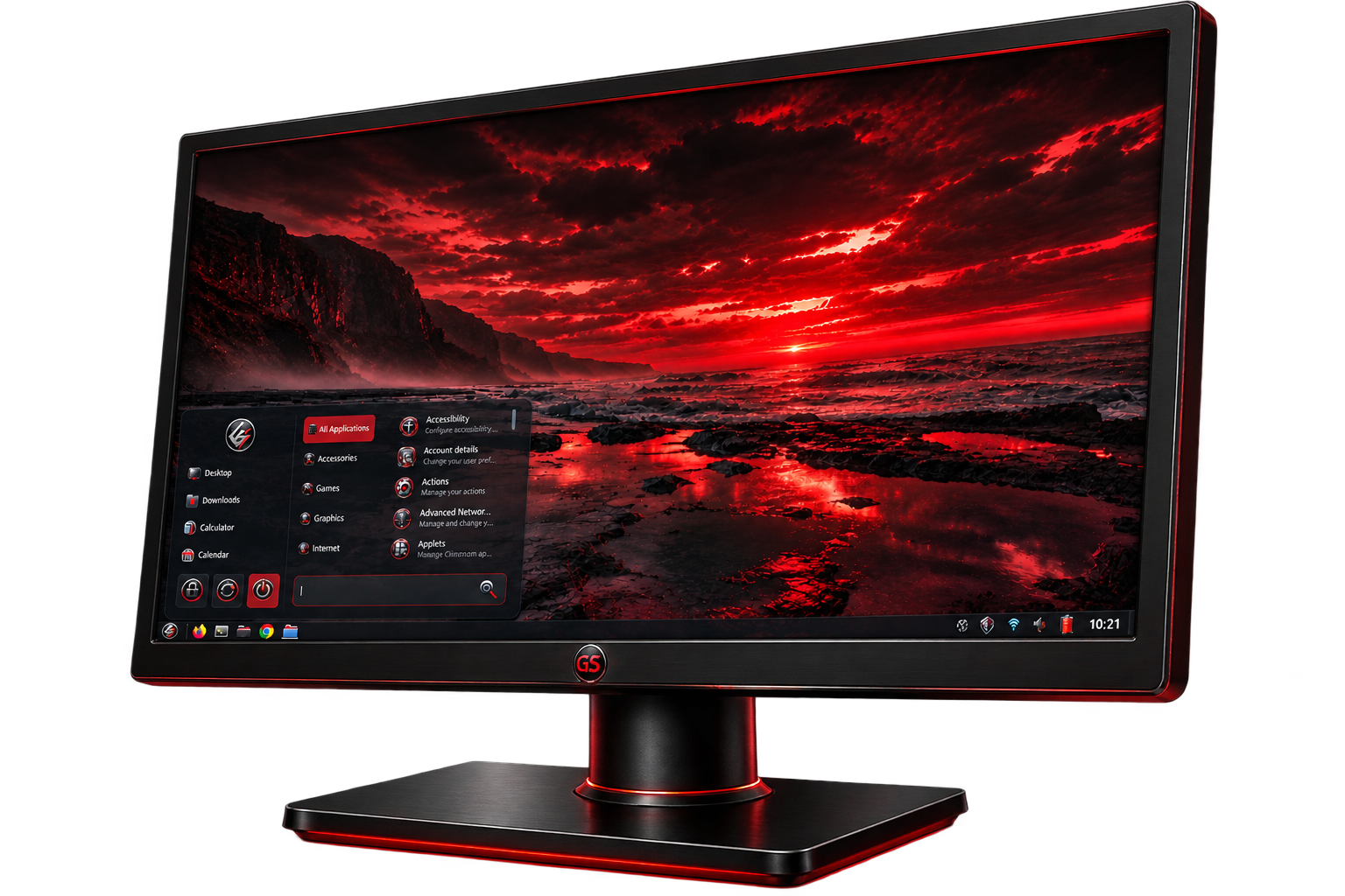 GraveShade OS desktop displayed on an angled widescreen monitor